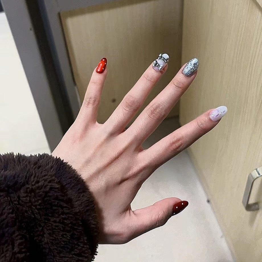 As seen on Jennie! Red Disco Handmade Press On Nails
