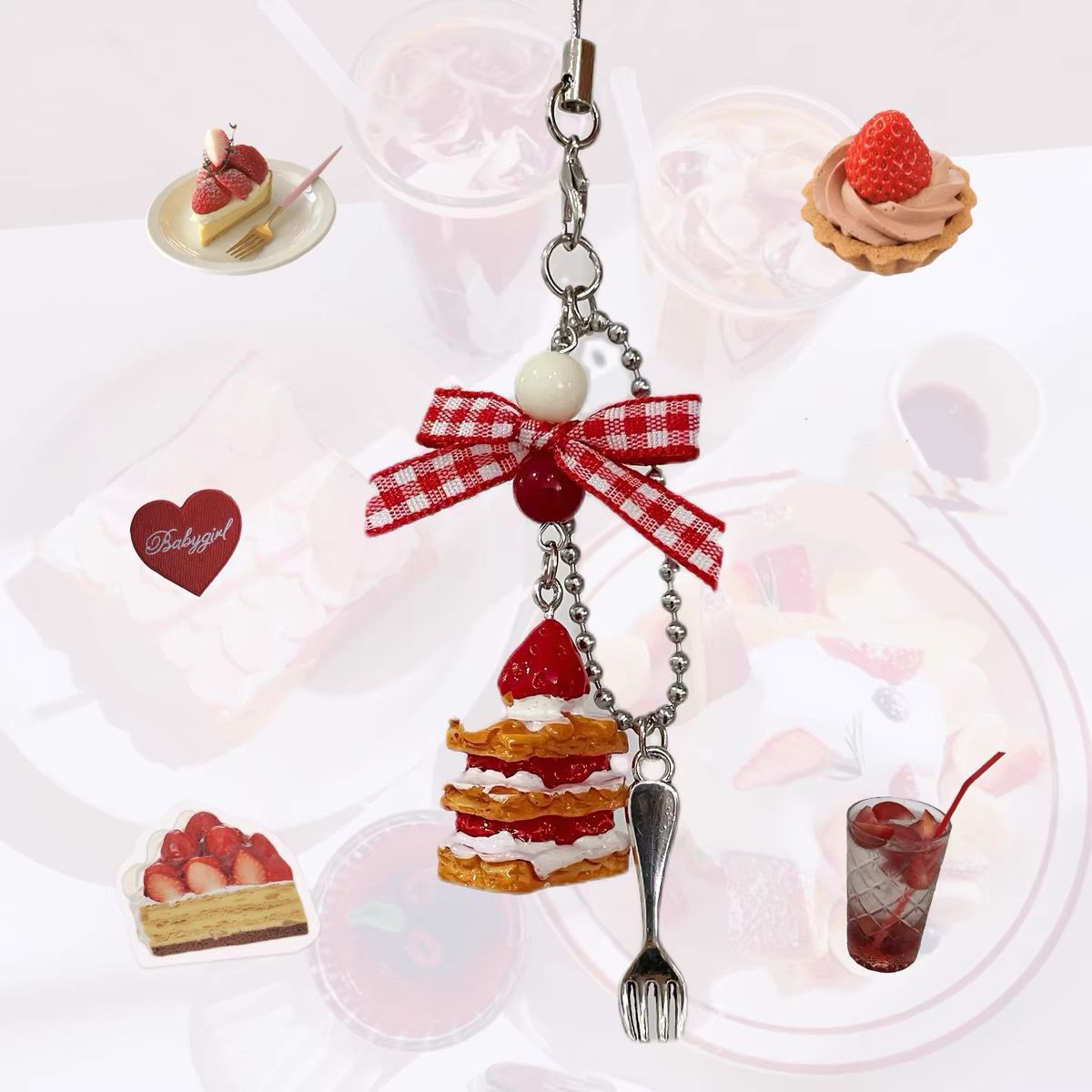 Strawberry Cake Bag Charm