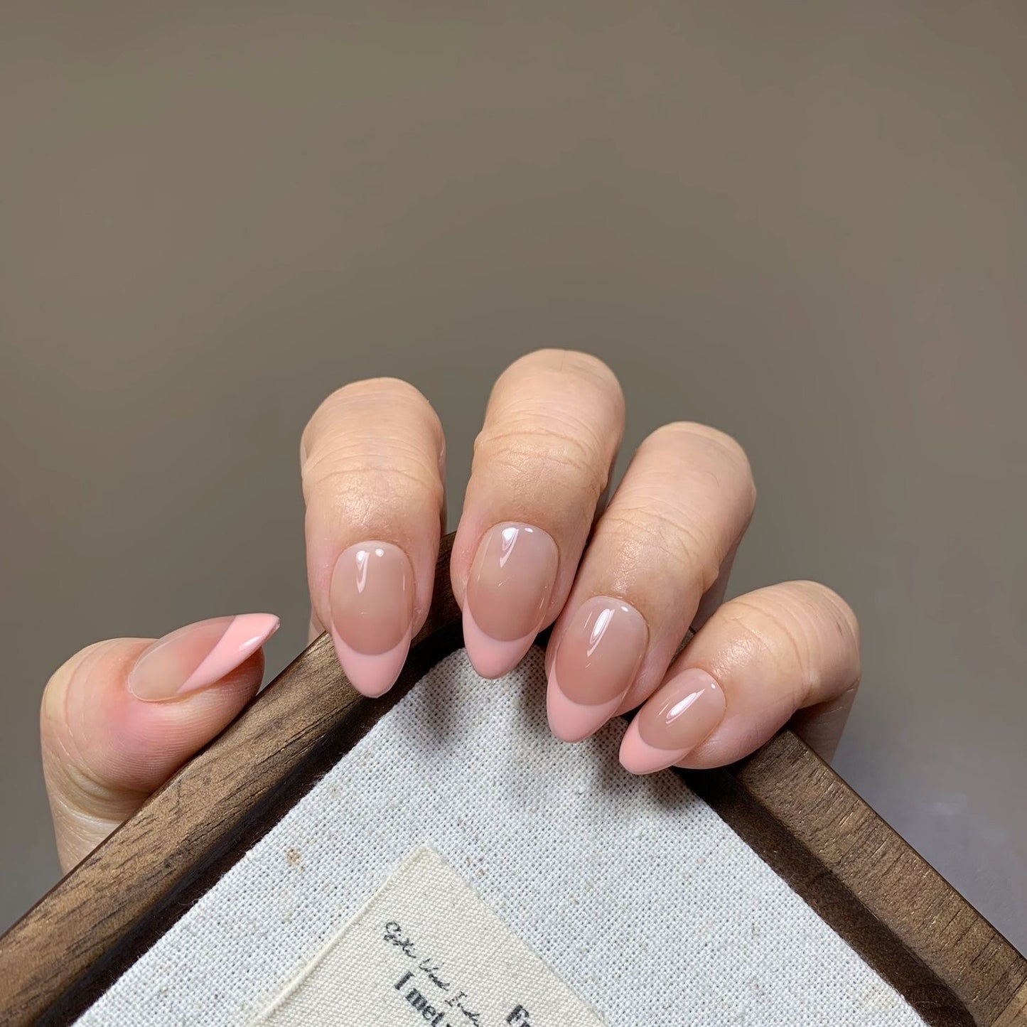 Pink French Almond Press On Nails