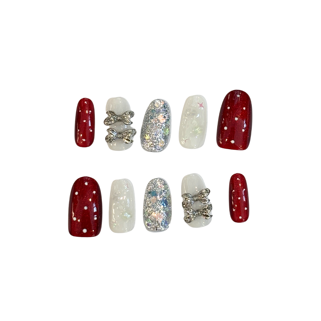 As seen on Jennie! Red Disco Handmade Press On Nails